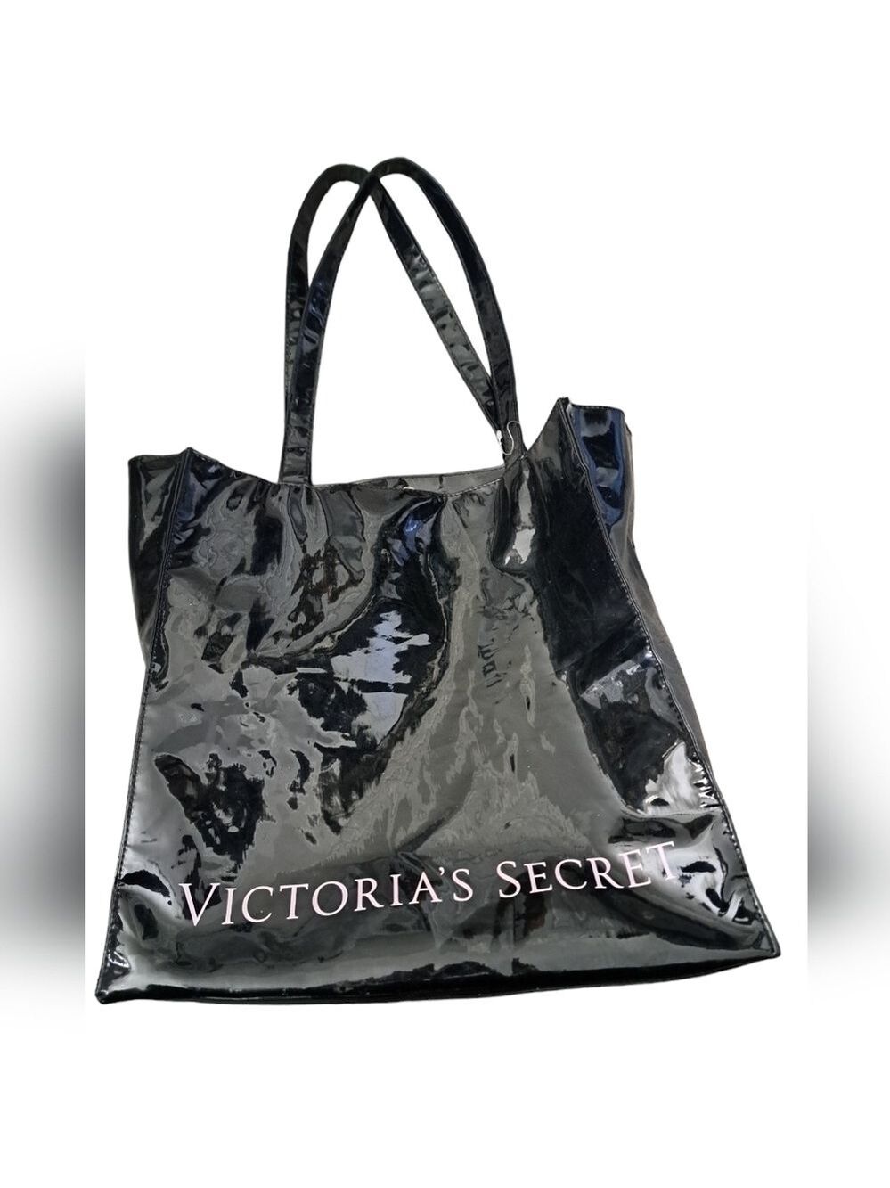 VICTORIA'S SECRET Black tote bag thick shiny vinyl extra large shopper coastal
